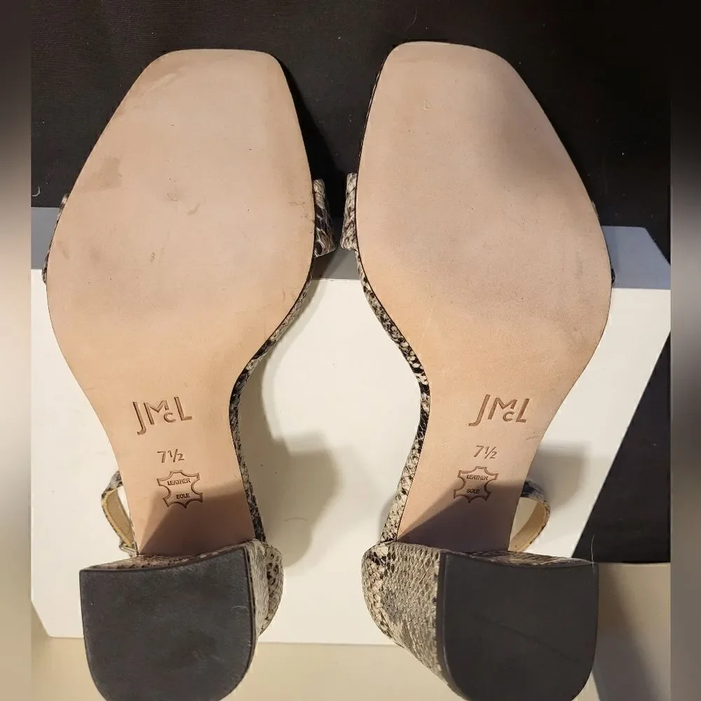 New J. McLaughlin Esme Brown/Tan Snakeskin Embossed Leather Sandals sz.7.5 $248